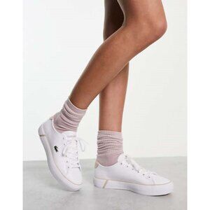 Lacoste Sz. 10 White/Pink Gripshot Leather Low Profile Sneakers Preppy